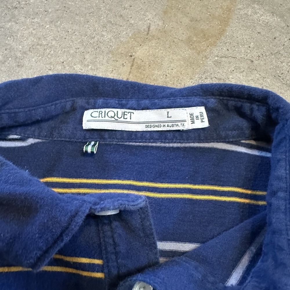 Criquet Men's Top Shelf‎ Organic Cotton Striped Golf Polo Shirt Blue/Yellow Sz L - Picture 3 of 7